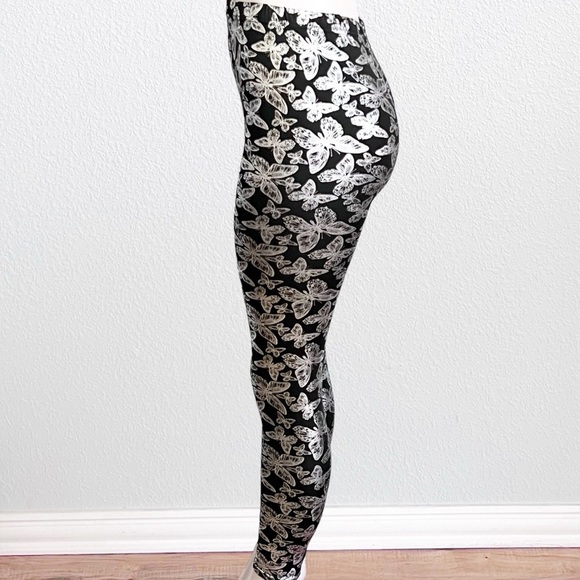 Goth Fairy Silver Butterfly print leggings OSFM - Picture 3 of 7